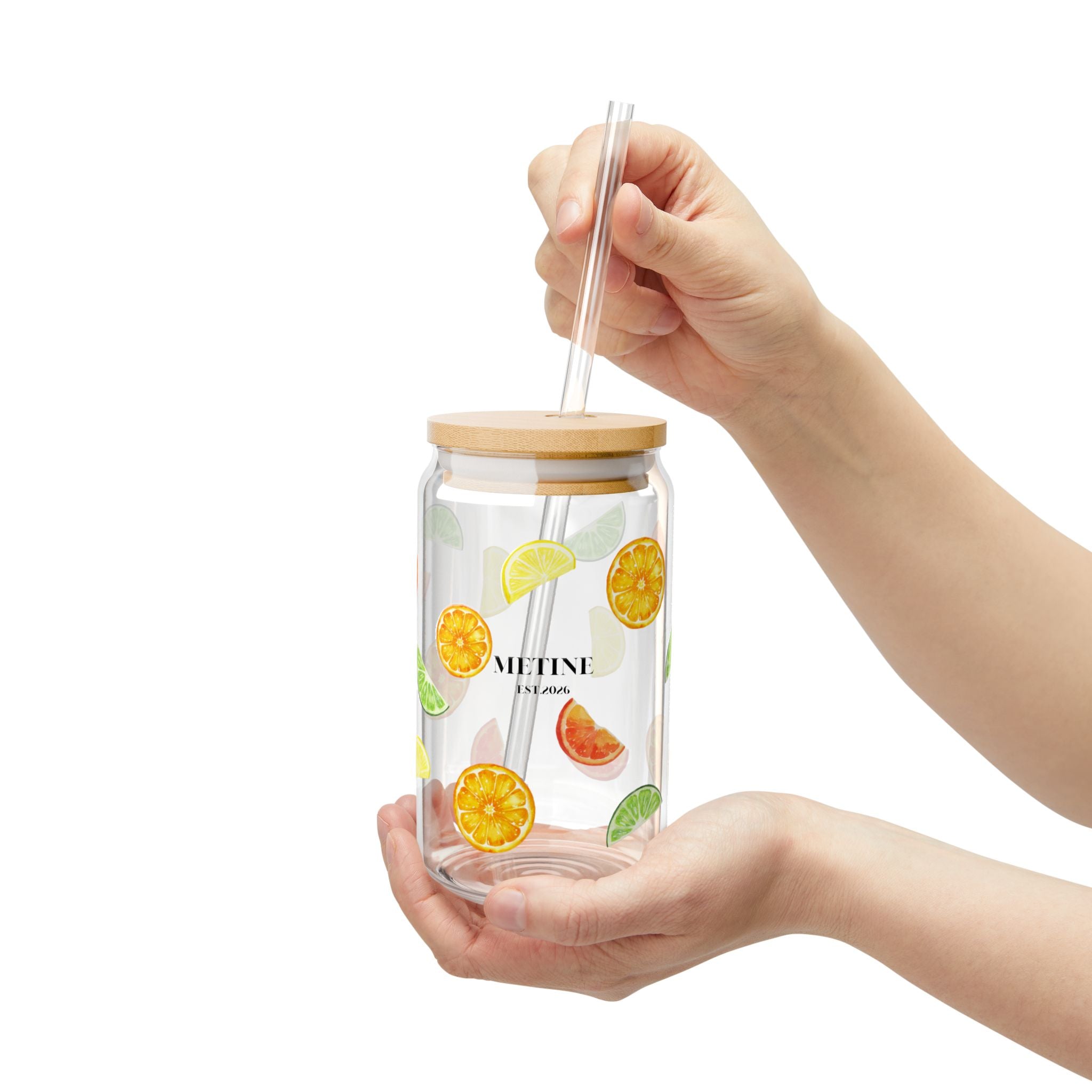 Citrus Fruit Sipper Glass with Bamboo Lid & Straw