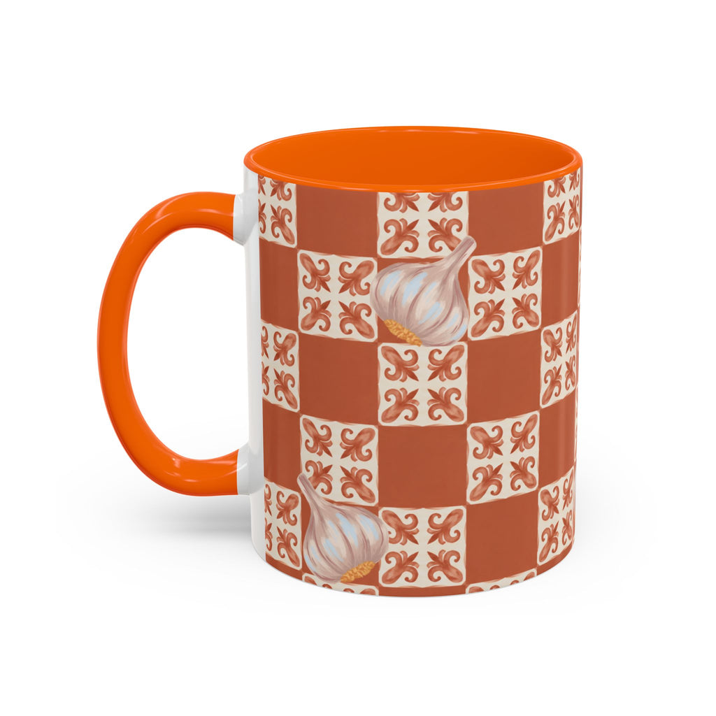 Orange Checkerboard Garlic Coffee Mug
