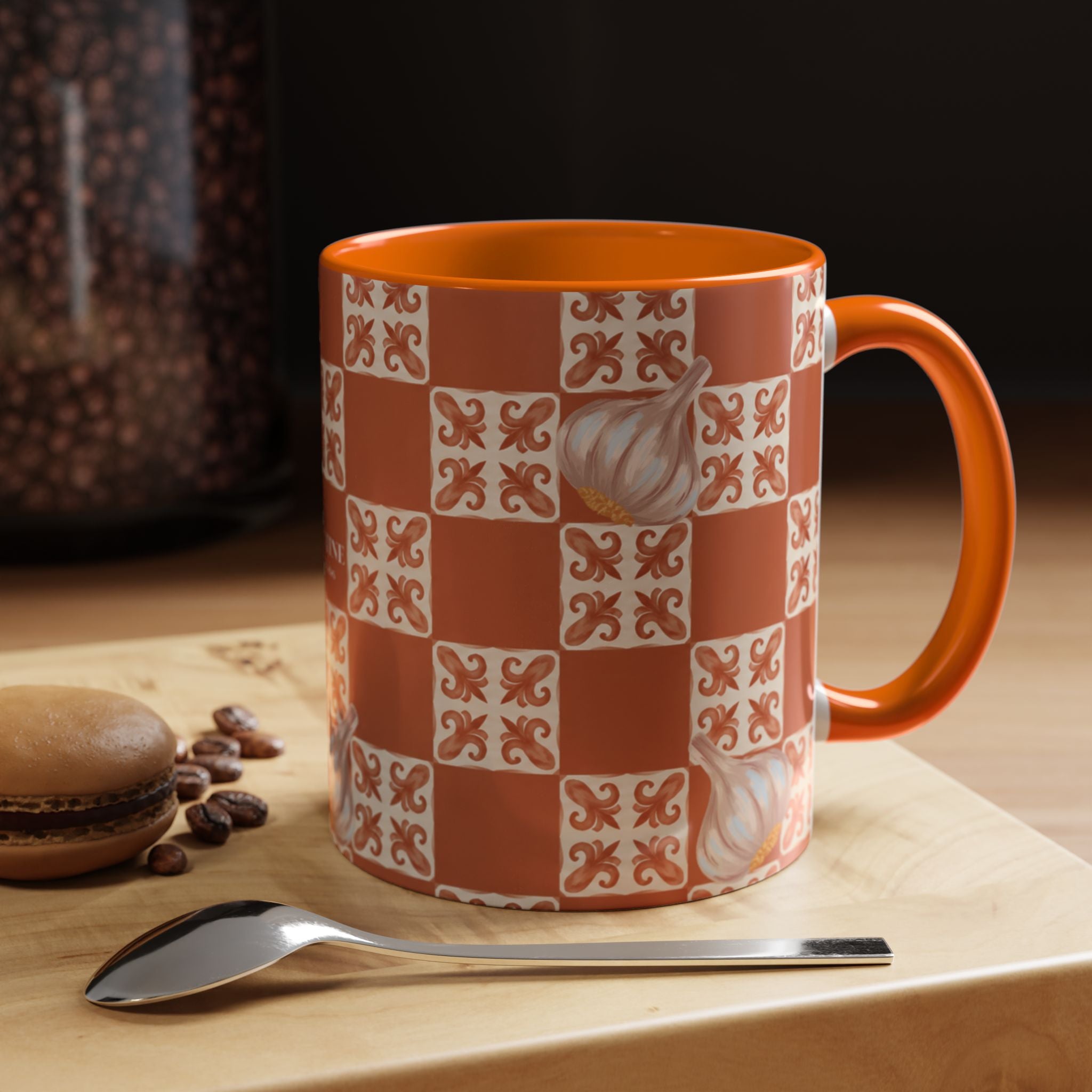 Orange Checkerboard Garlic Coffee Mug