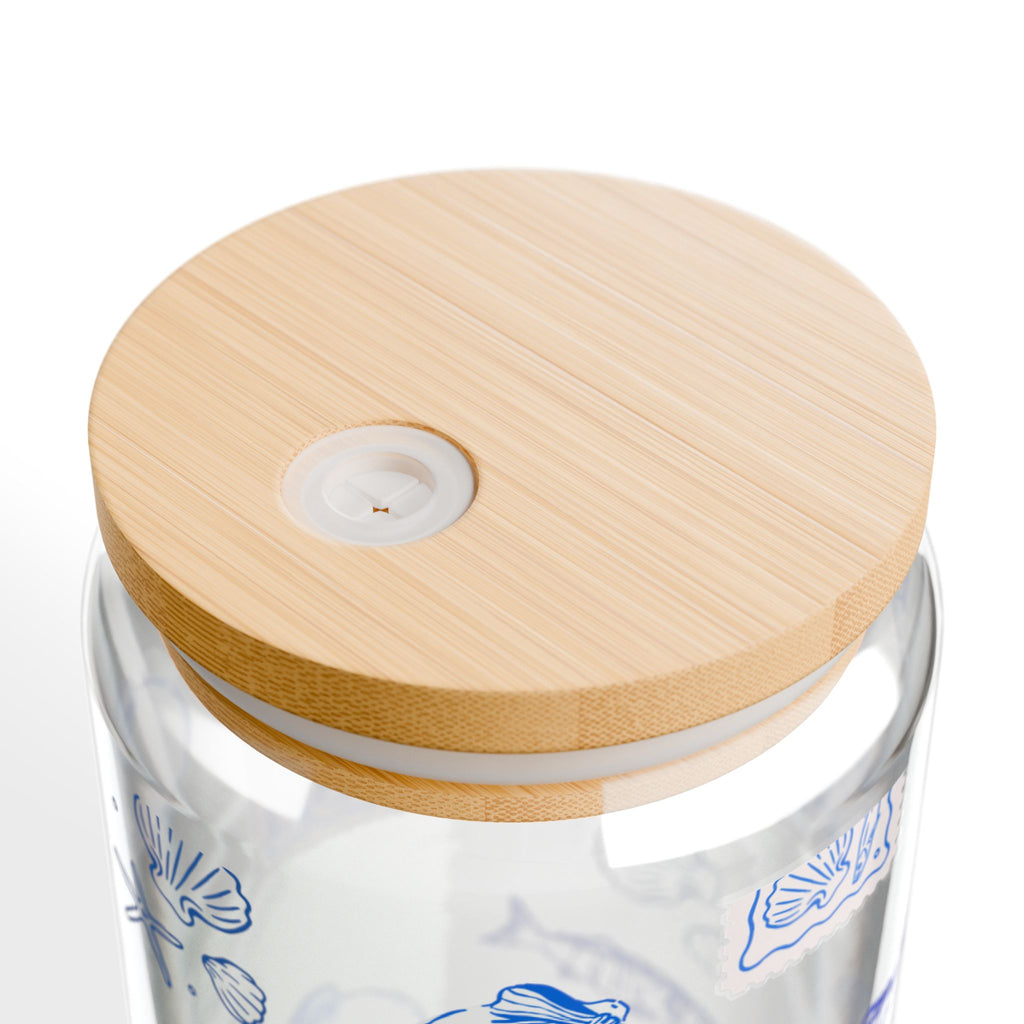 Personalized Glass Sipper Cup – Blue Floral Name Design (16oz)