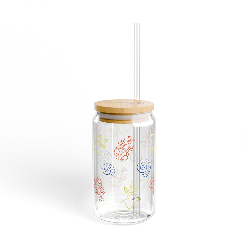 Floral Glass Sipper with Bamboo Lid & Straw