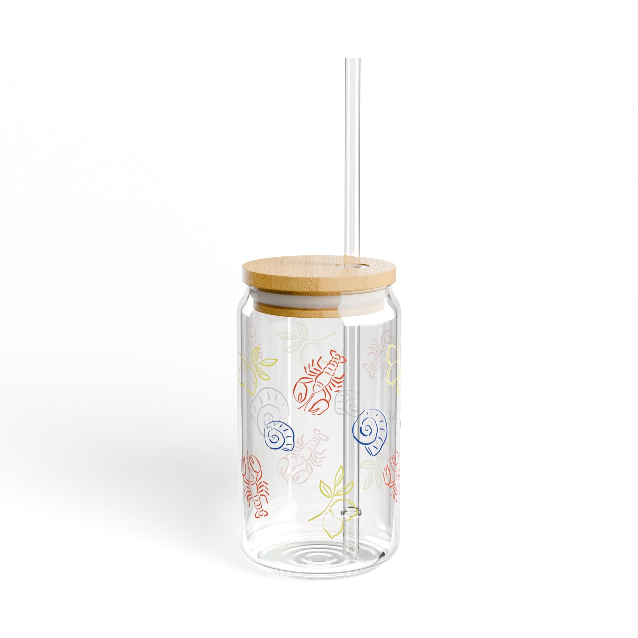 Floral Glass Sipper with Bamboo Lid & Straw