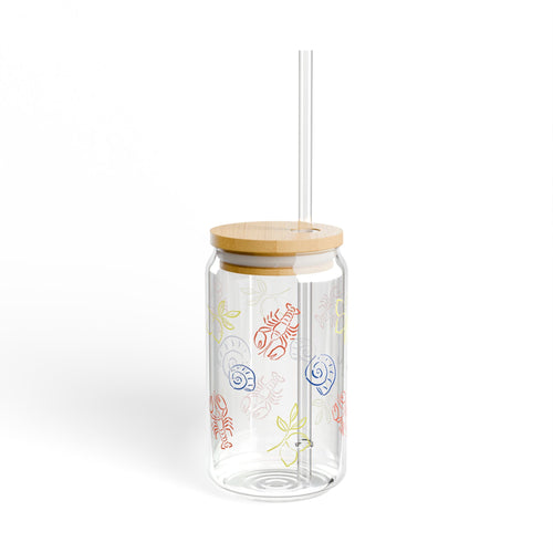 Floral Glass Sipper with Bamboo Lid & Straw