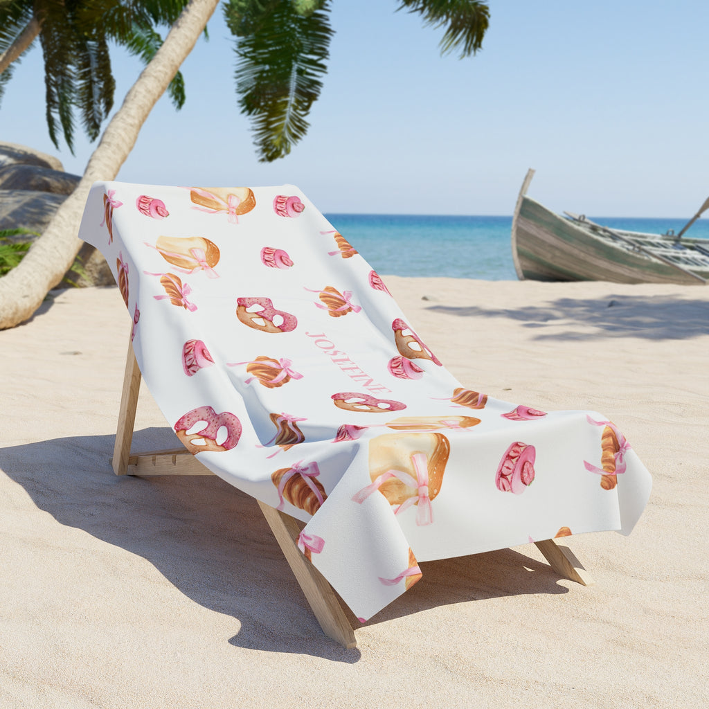 Personalized Pink Pastries Beach Towel – Custom Name Sweet Treat Pattern