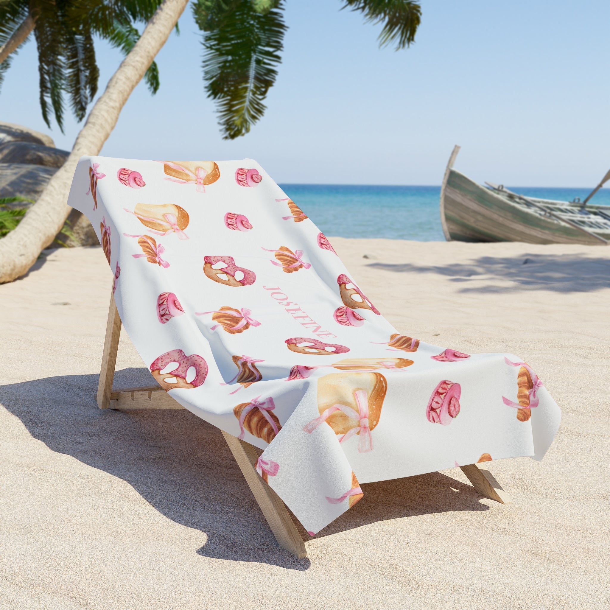 Personalized Pink Pastries Beach Towel – Custom Name Sweet Treat Pattern