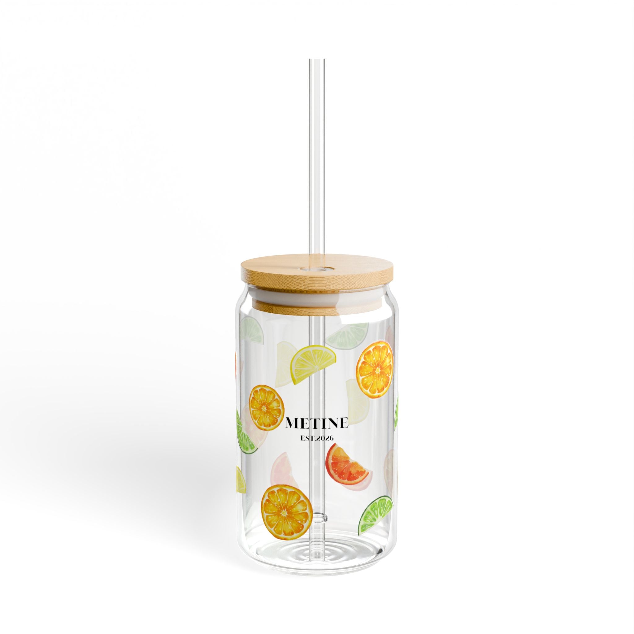 Citrus Fruit Sipper Glass with Bamboo Lid & Straw