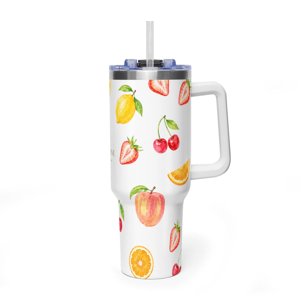 40oz Fruit Pattern Vacuum Tumbler – Insulated Travel Mug with Straw