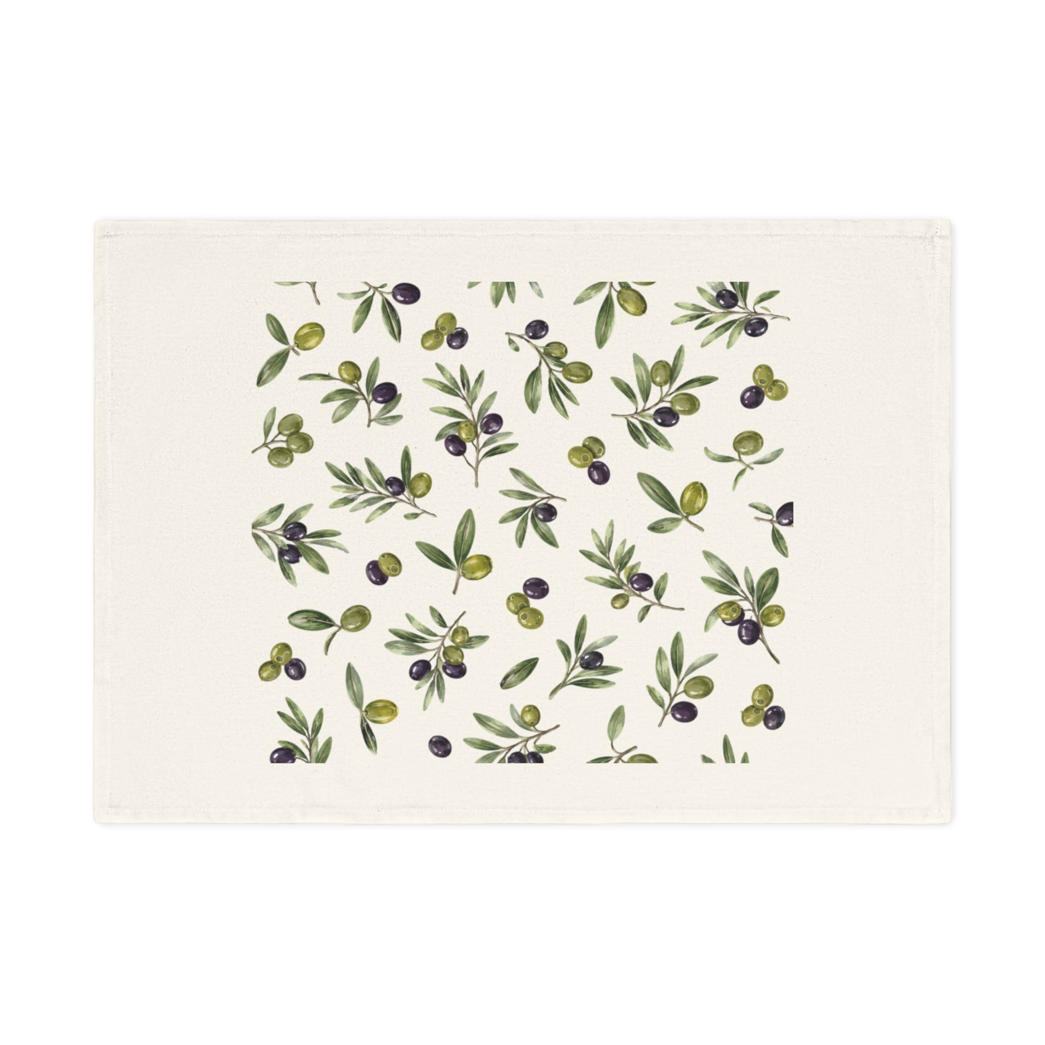 Olive Branch Cotton Tea Towel — Mediterranean Olive Pattern Kitchen Towel
