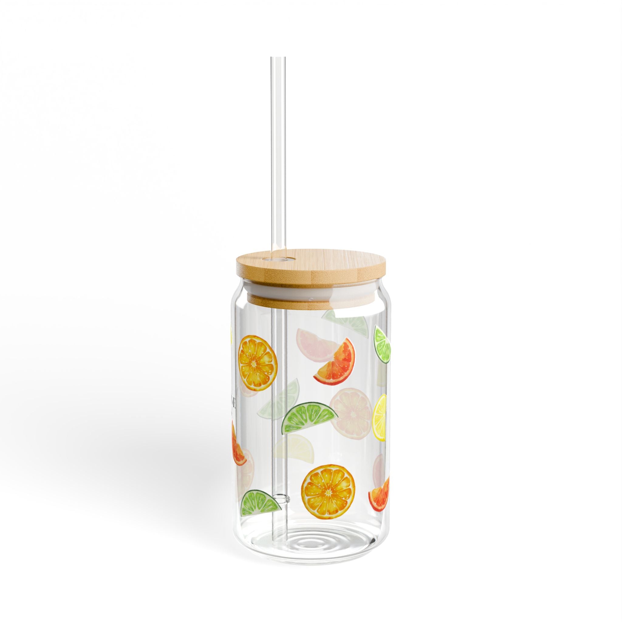 Citrus Fruit Sipper Glass with Bamboo Lid & Straw