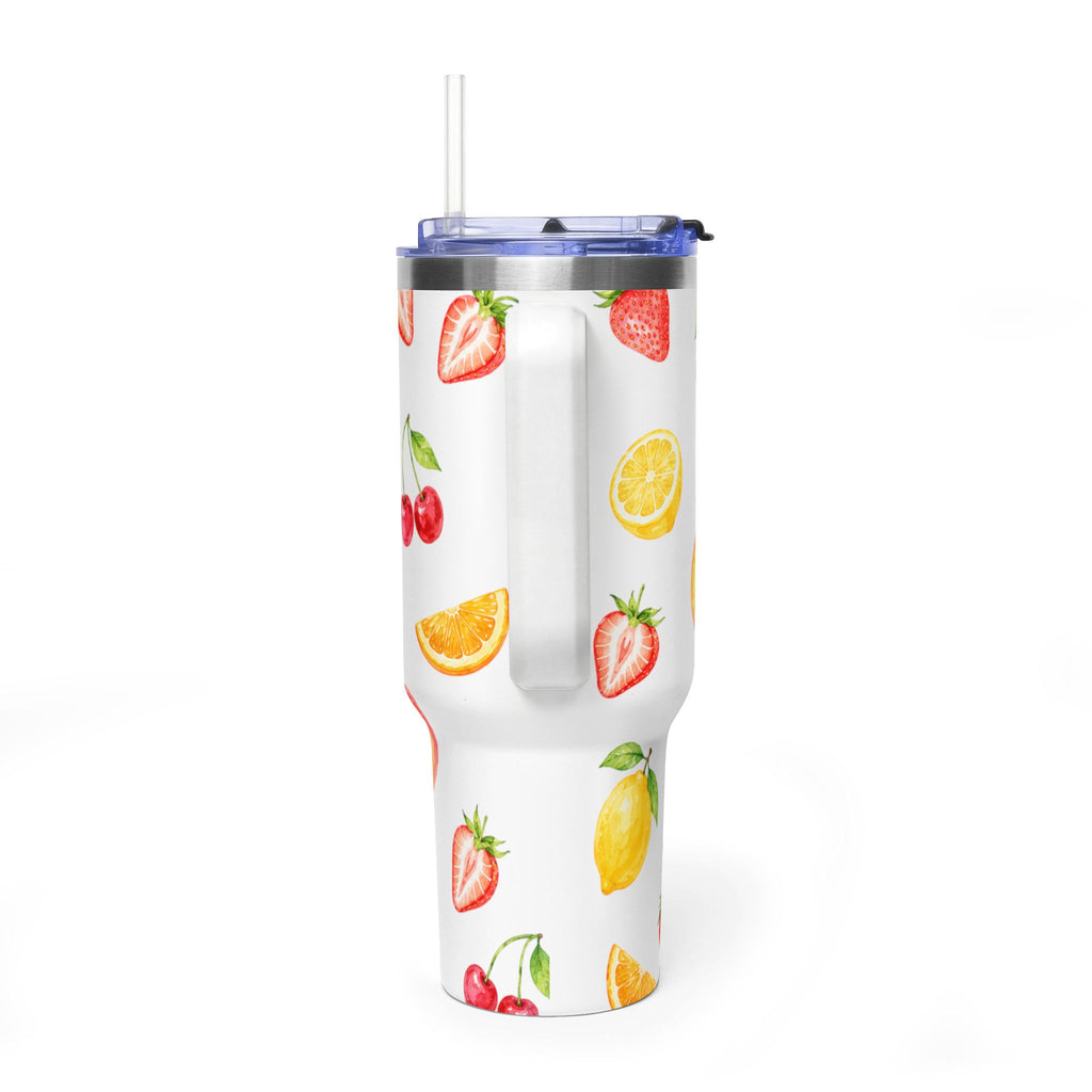 40oz Fruit Pattern Vacuum Tumbler – Insulated Travel Mug with Straw