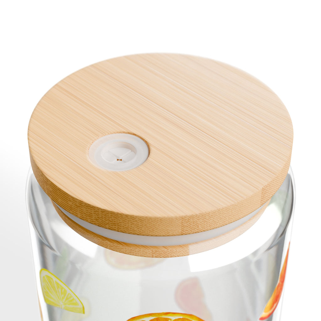 Citrus Fruit Sipper Glass with Bamboo Lid & Straw