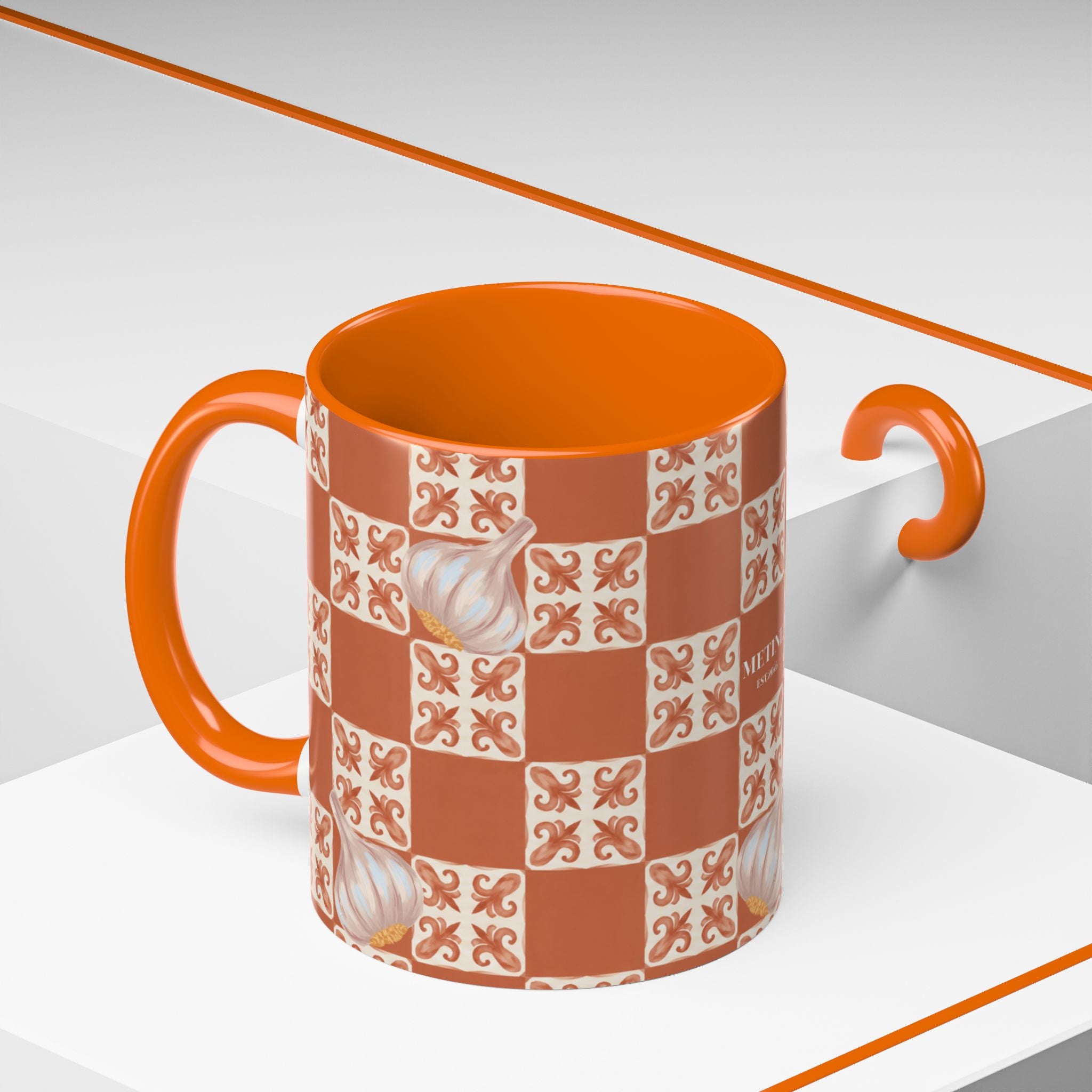 Orange Checkerboard Garlic Coffee Mug