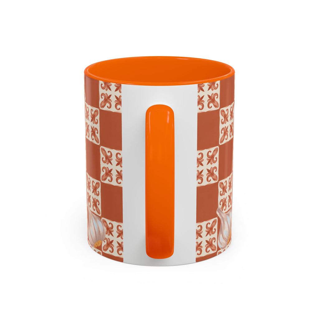 Orange Checkerboard Garlic Coffee Mug