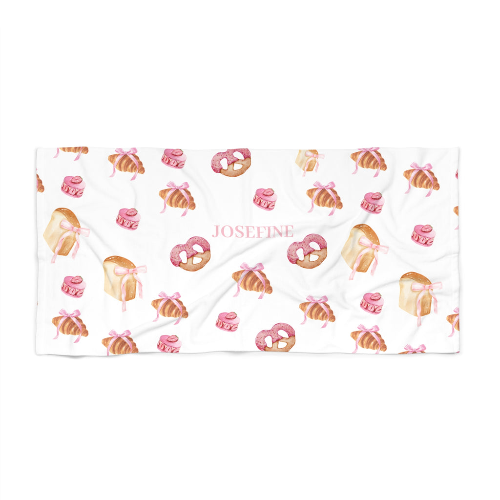 Personalized Pink Pastries Beach Towel – Custom Name Sweet Treat Pattern
