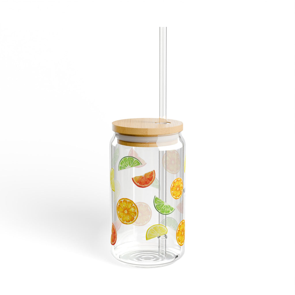 Citrus Fruit Sipper Glass with Bamboo Lid & Straw