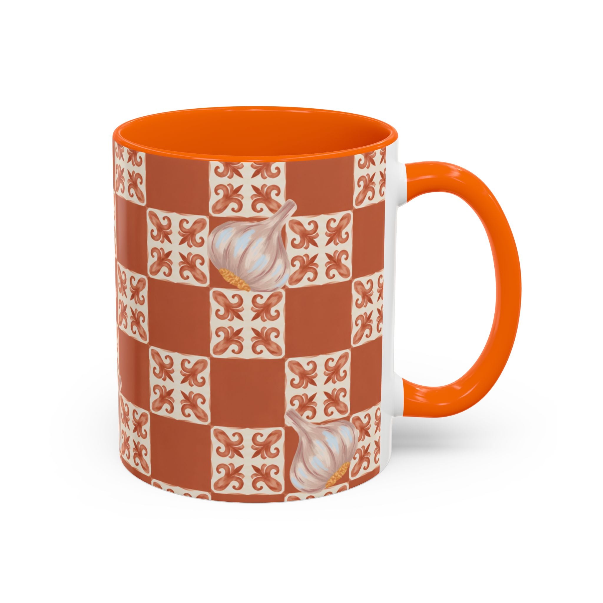 Orange Checkerboard Garlic Coffee Mug
