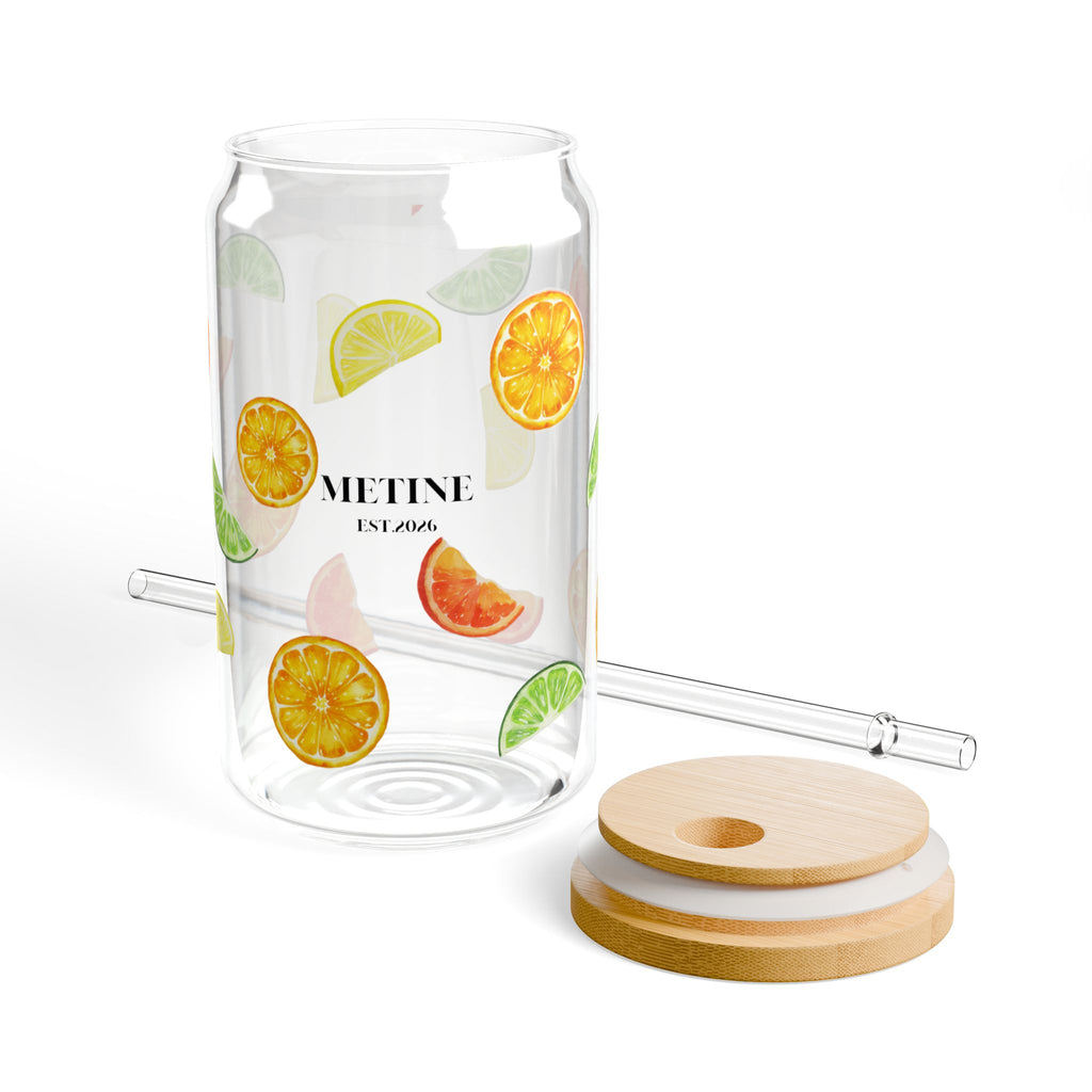 Citrus Fruit Sipper Glass with Bamboo Lid & Straw