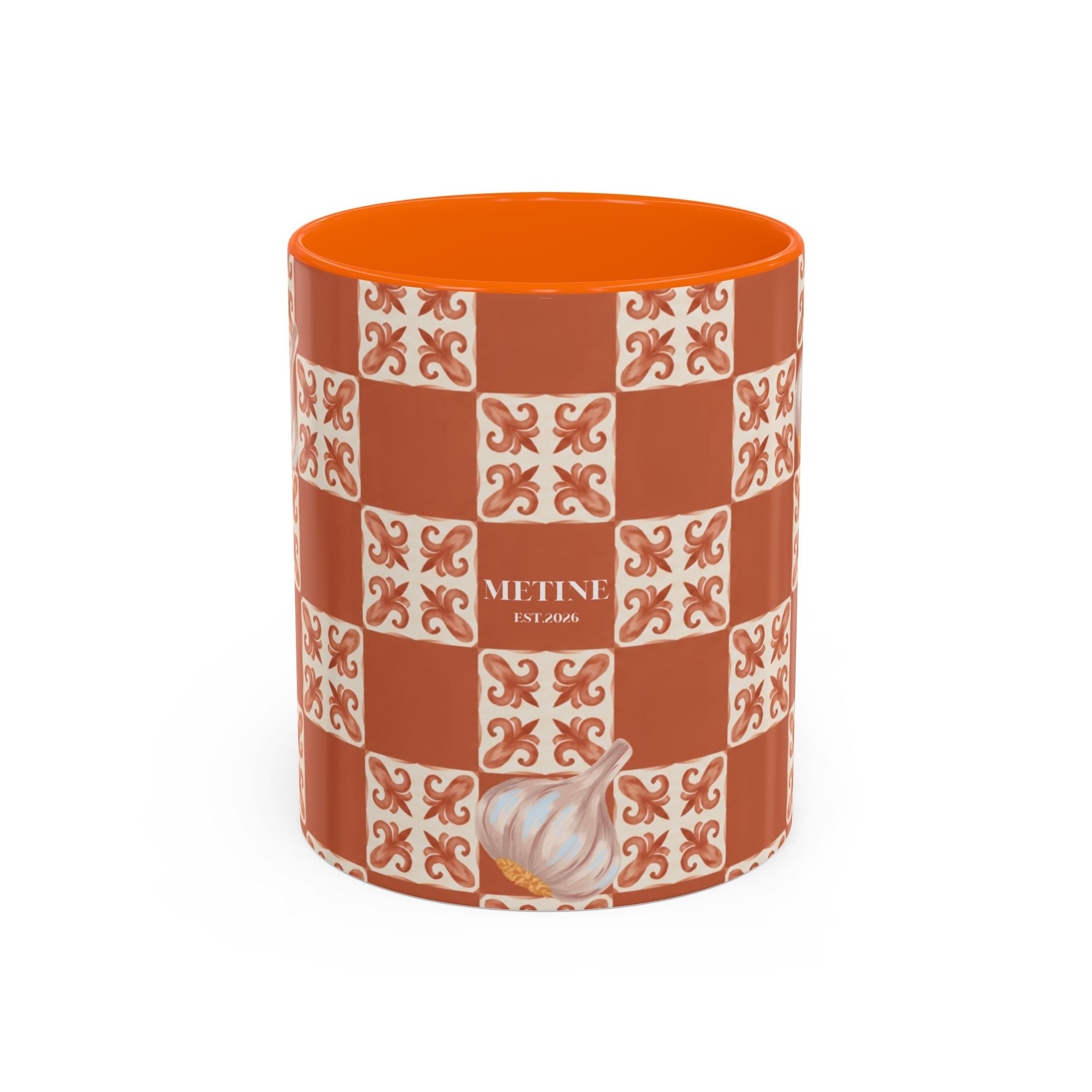 Orange Checkerboard Garlic Coffee Mug