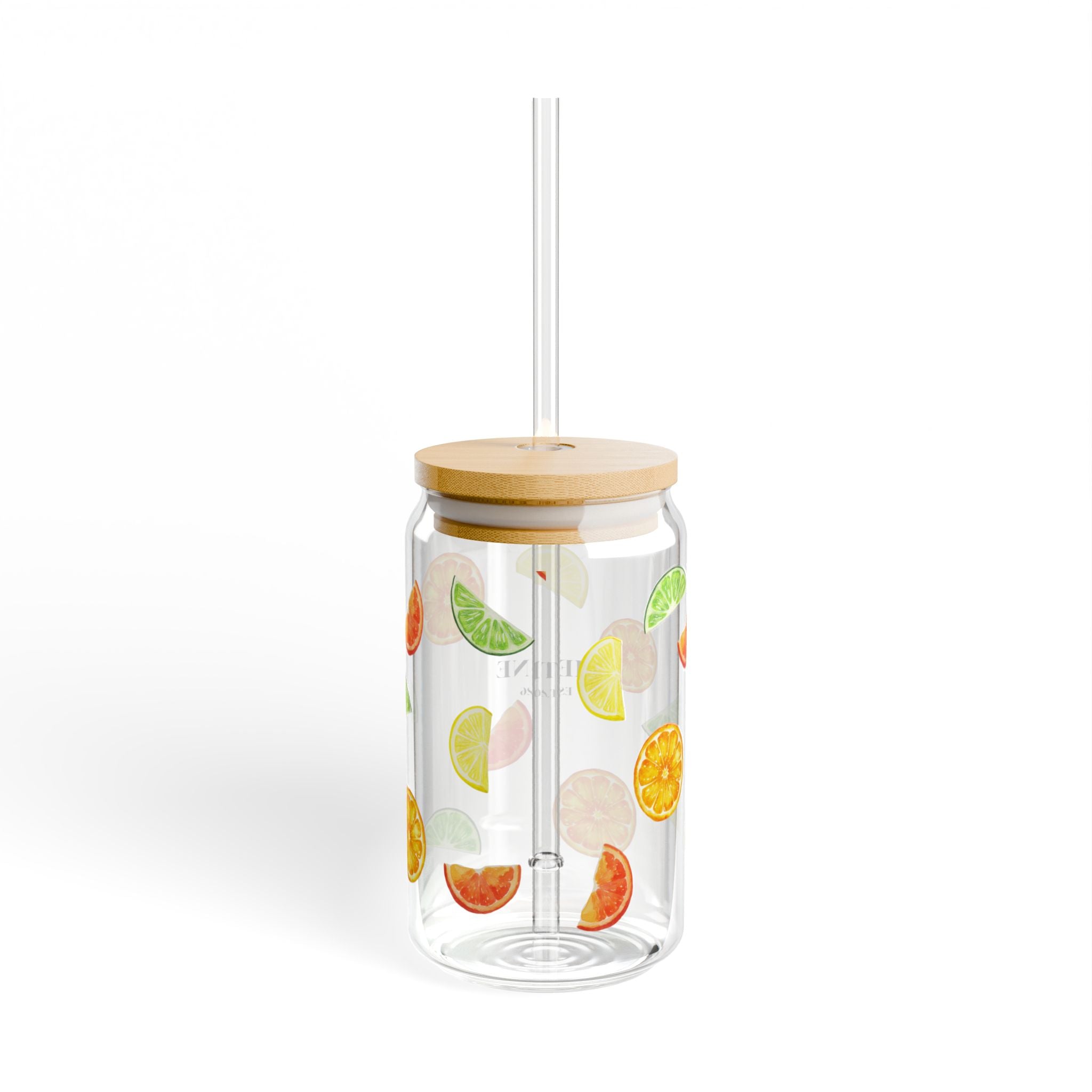 Citrus Fruit Sipper Glass with Bamboo Lid & Straw