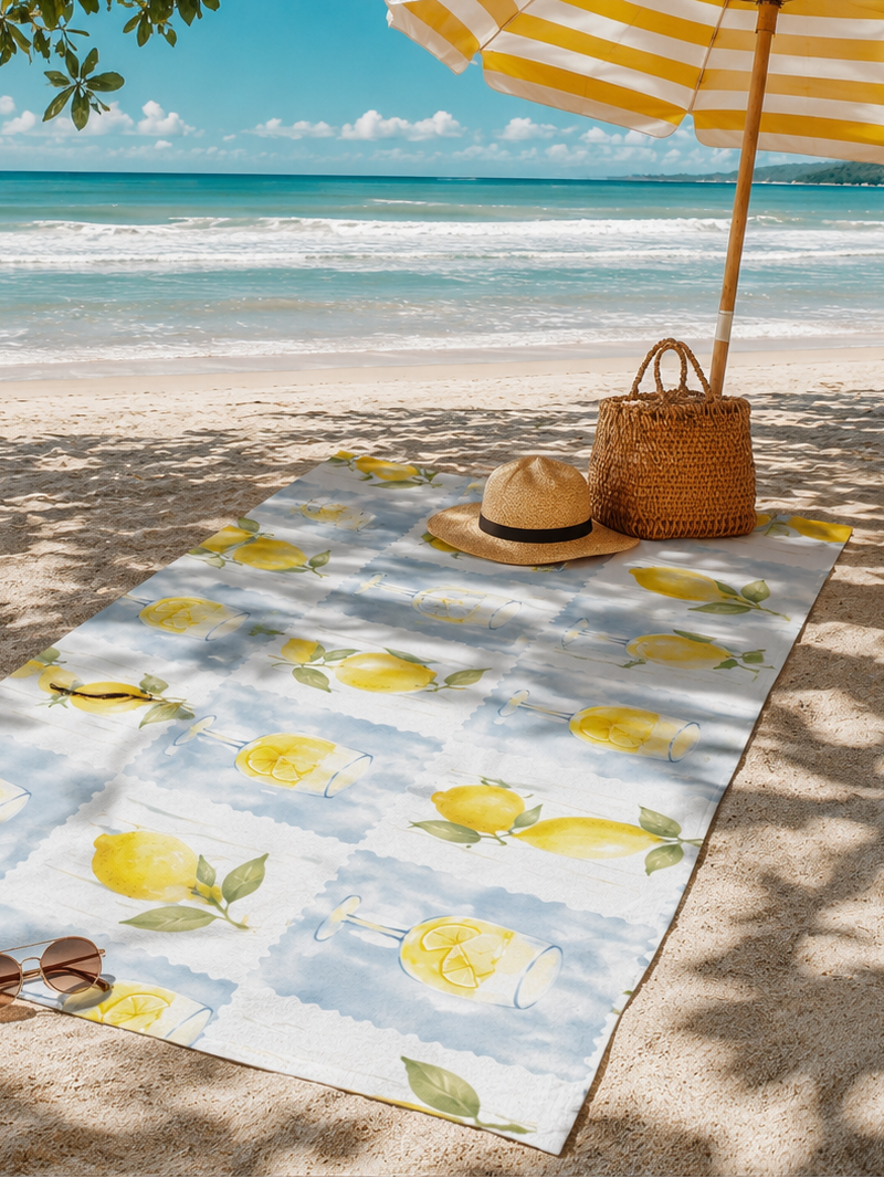 Lemon Watercolor Beach Towel